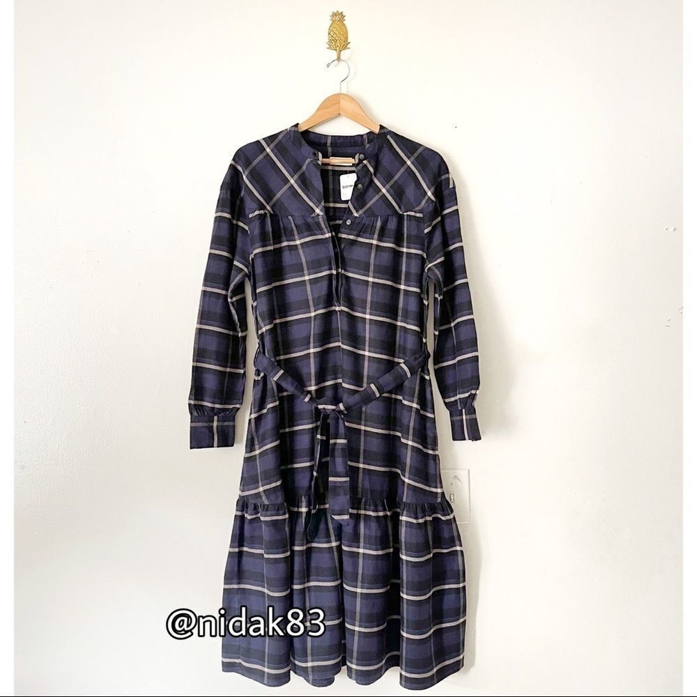 Free People X Closed Blue Flannel Johenna Midi Dress NWT 100% Cotton
